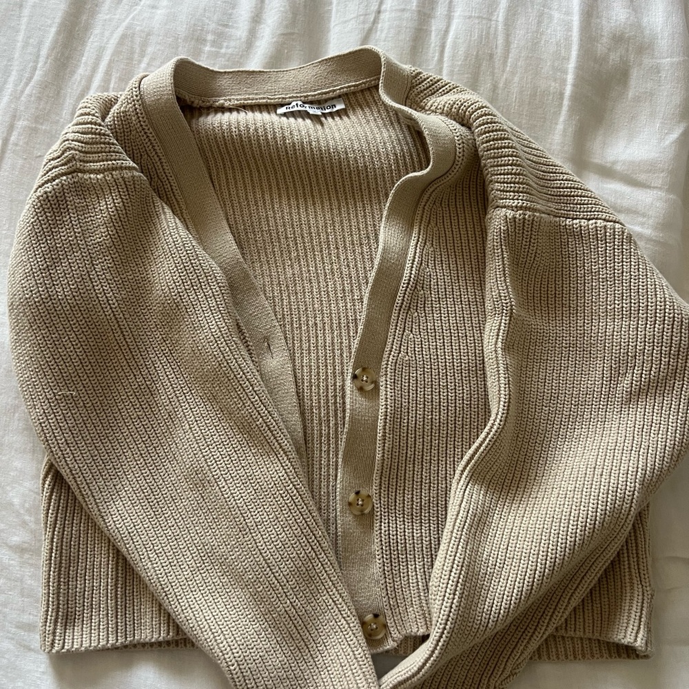Reformation Tan Ribbed Cardigan